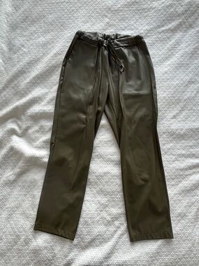 8 by Yoox Olive Faux Leather Drawstring Trousers